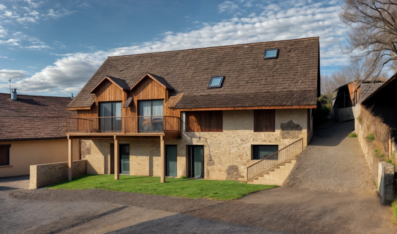 Maison moderne en pierre et bois